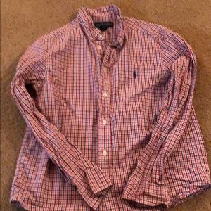 Boys Red/Navy Plaid Long Sleeve Polo